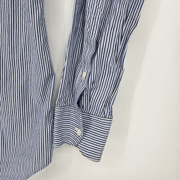 Corneliani Shirt Mens 17 43 Blue Stripe Preppy Business Dress Formal Casual‎ - Picture 3 of 10